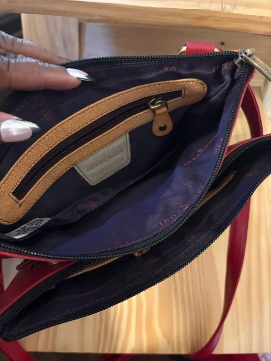 Anuschka Leather Floral Painted Red Crossbody Bag - Picture 8 of 10